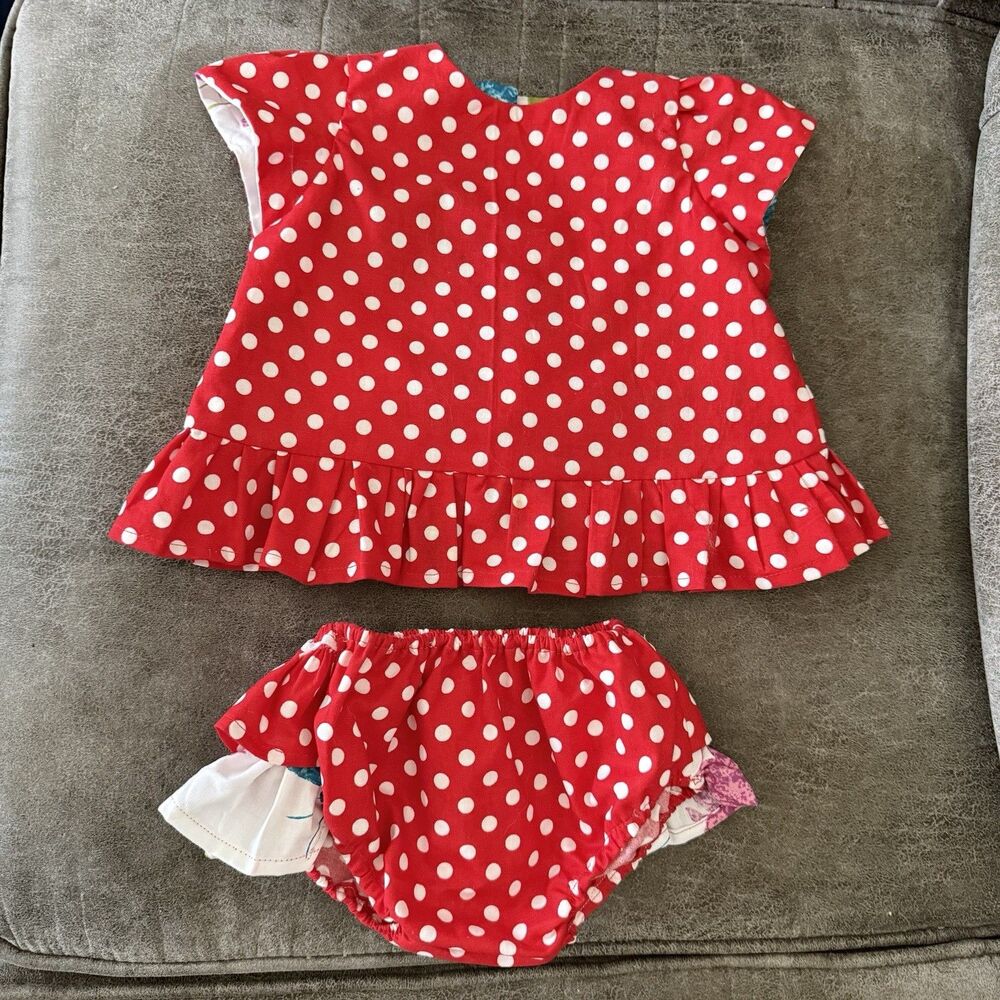 Baby Girl Polka Dot Outfit Set Red & White Ruffle Top Bloomer Size 6-12 Months - Picture 4 of 10